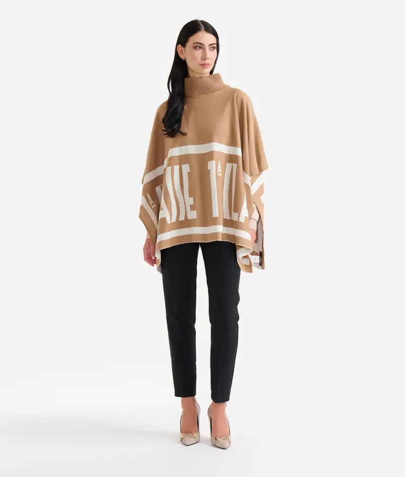 Poncho con logo e cornice Miele