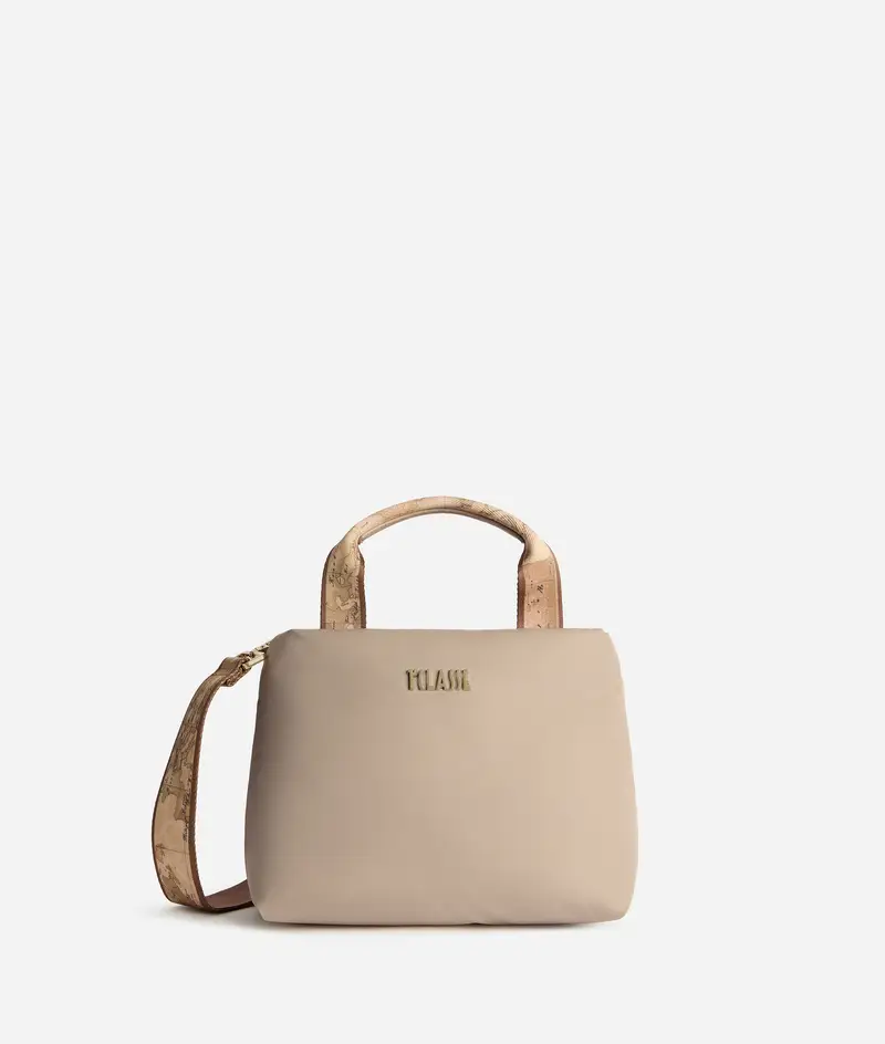 Puffy Nylon borsa a mano piccola Greige