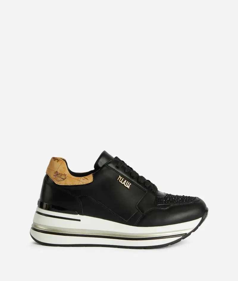 Running in eco nappa e tessuto strass Nere