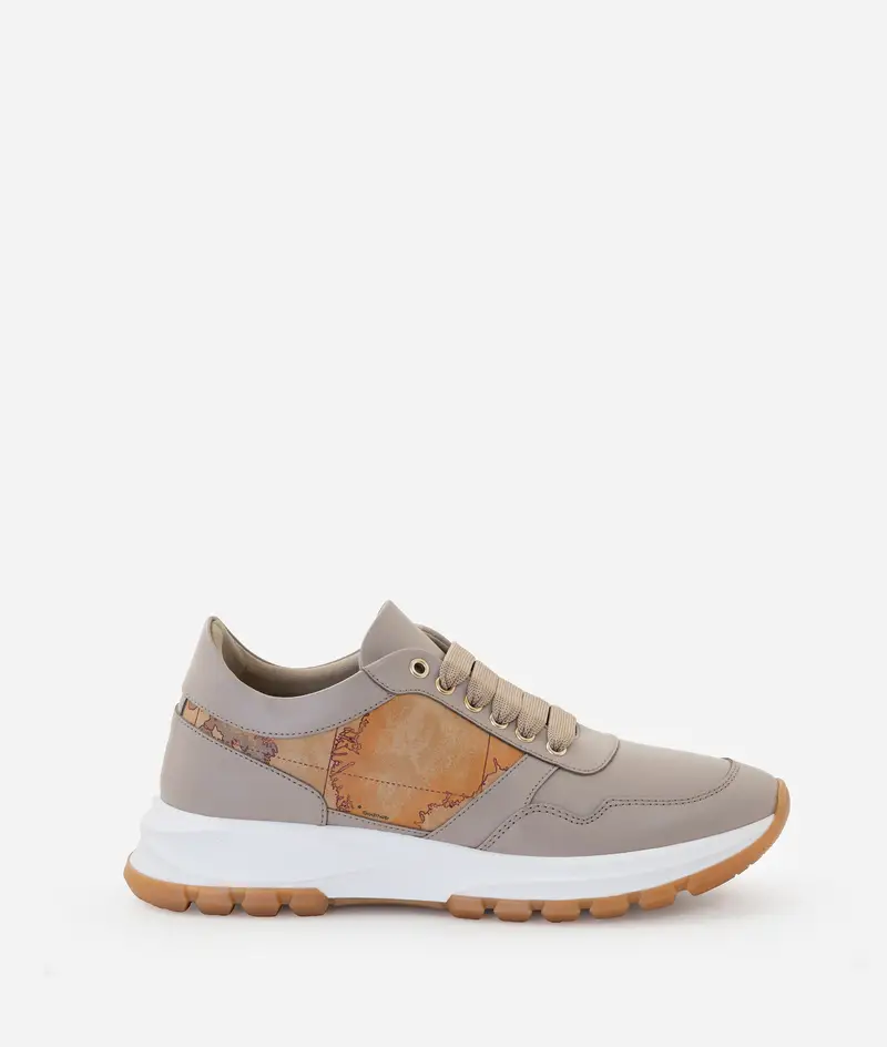 Running in pelle liscia con dettagli Geo Classic Greige