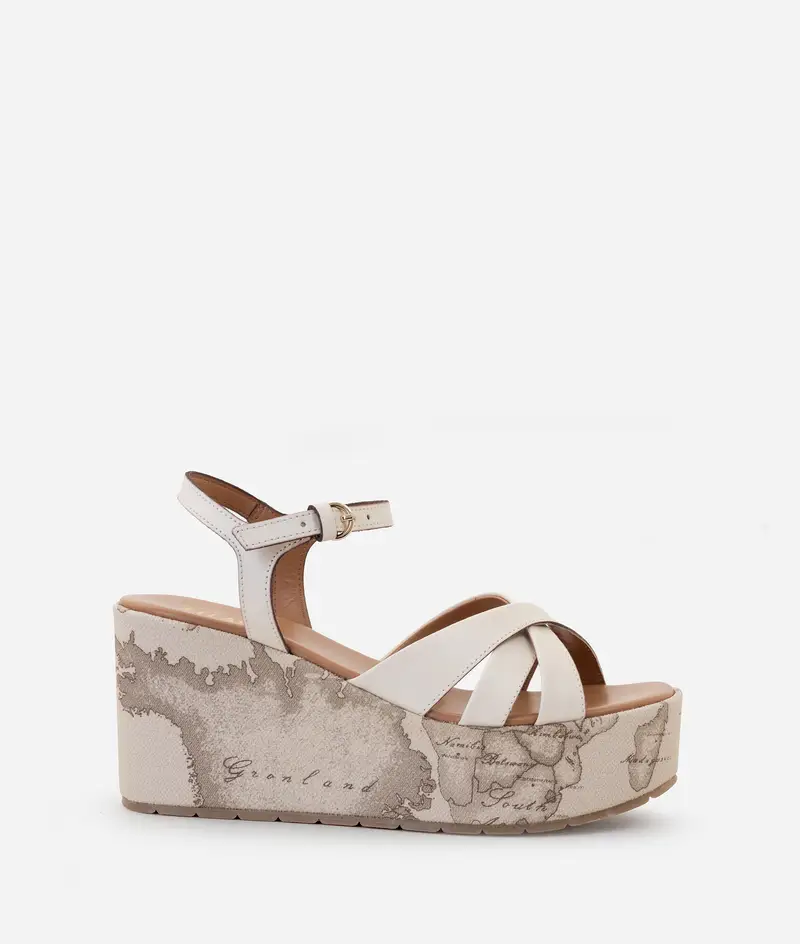 Sandali con zeppa Geo Safari in pelle liscia Conchiglia