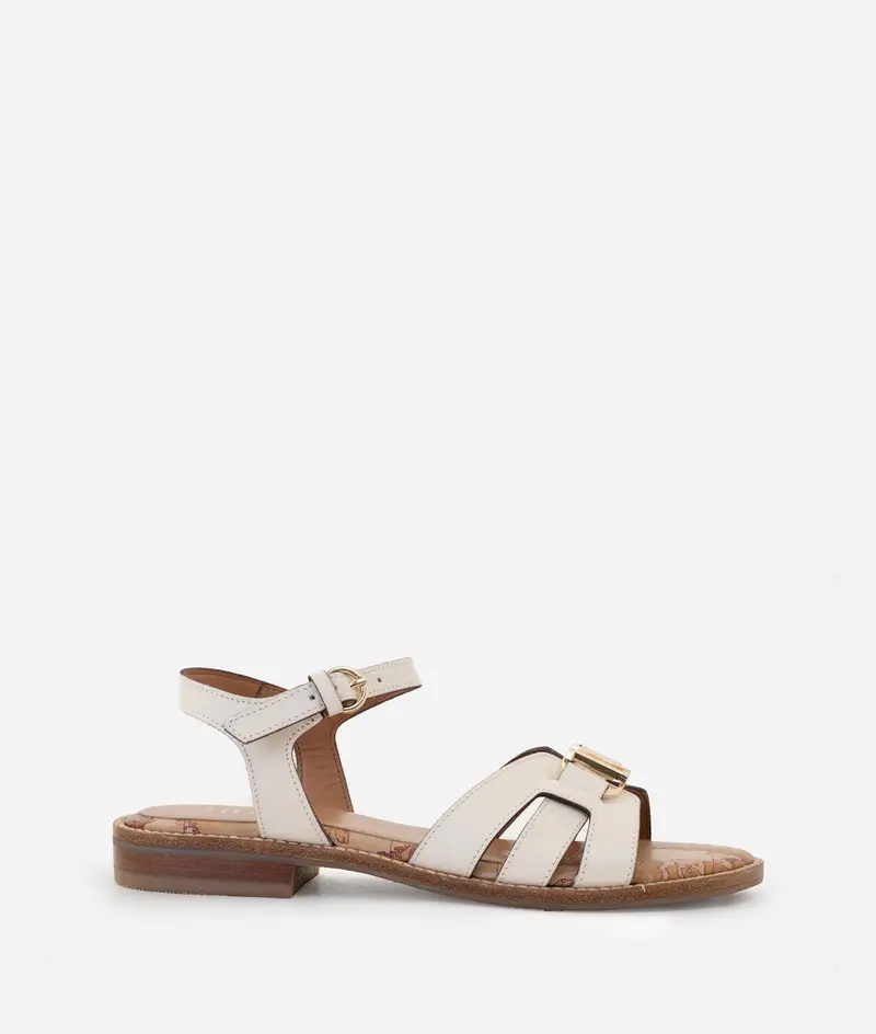 Sandali in pelle liscia con logo 1C Conchiglia