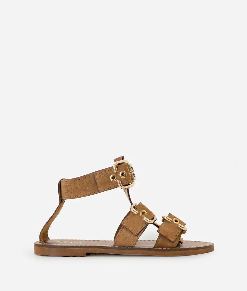 Sandali in pelle scamosciata con fibbie Cuoio