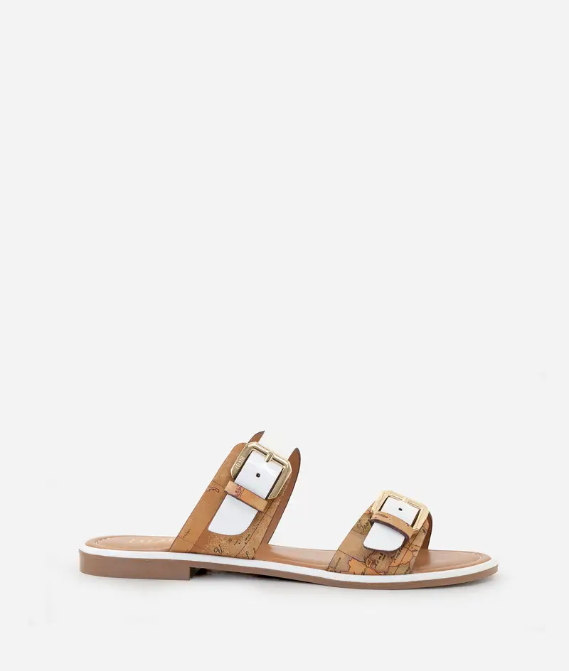 Sandali in tessuto effetto vernice Bianchi