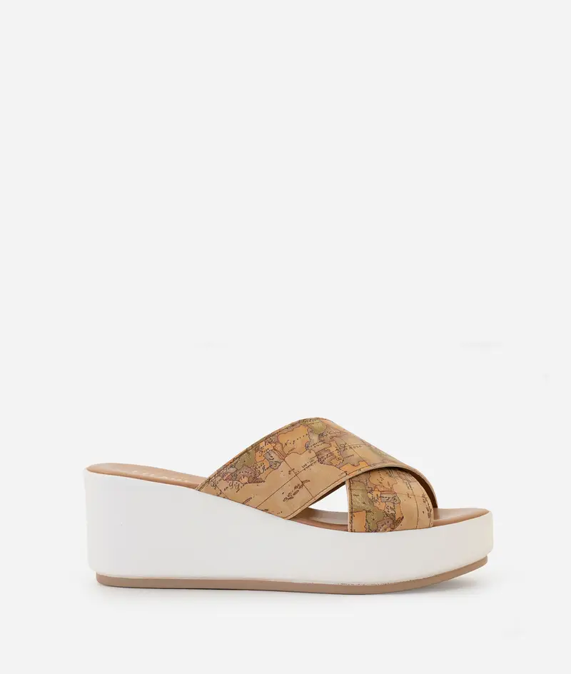 Sandali zeppa incrociati in eco nappa Geo Classic