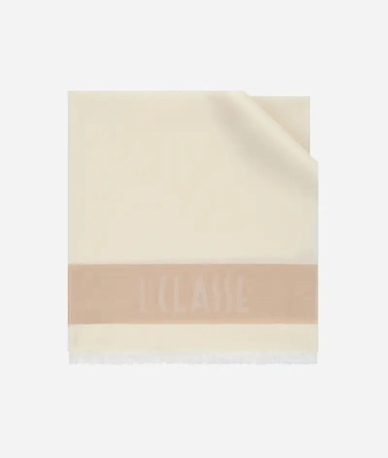 Sciarpa con logo 1ᴬ Classe in misto modal e cotone 42x180 Panna