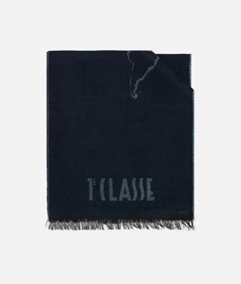 Sciarpa Geo Filetto in misto modal e lana 40x180 Blu Acciaio