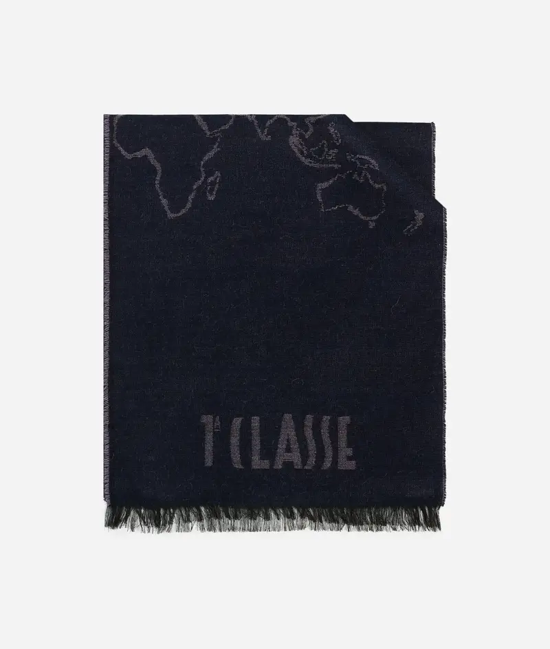 Sciarpa Geo Filetto in misto modal e lana 40x180 Blu Lapis