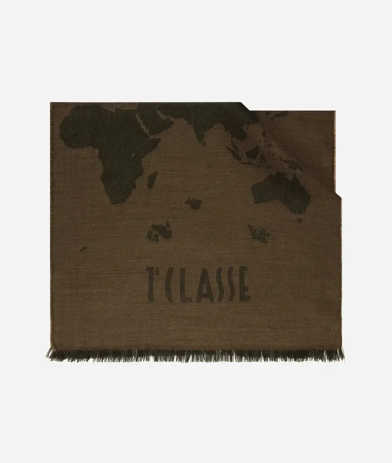 Sciarpa Geo Pieno in misto lana/viscosa/seta 50x180 Castagna