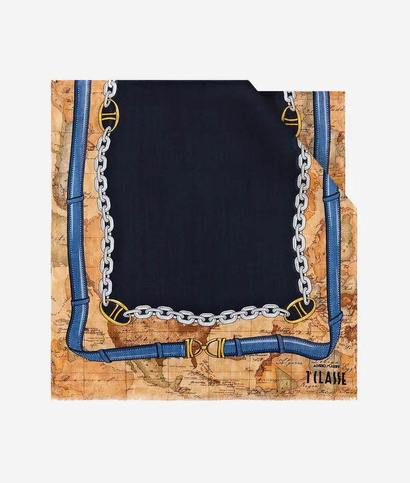 Sciarpa in misto lana e seta Geo Selleria 45x180 Blu Cobalto