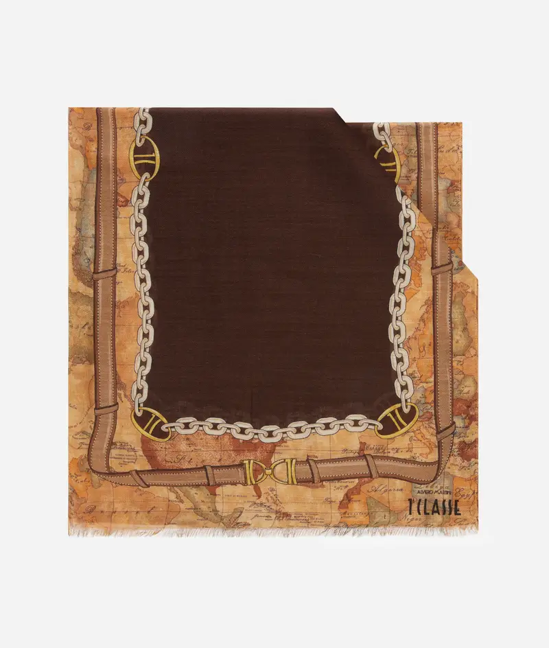 Sciarpa in misto lana e seta Geo Selleria 45x180 Mogano