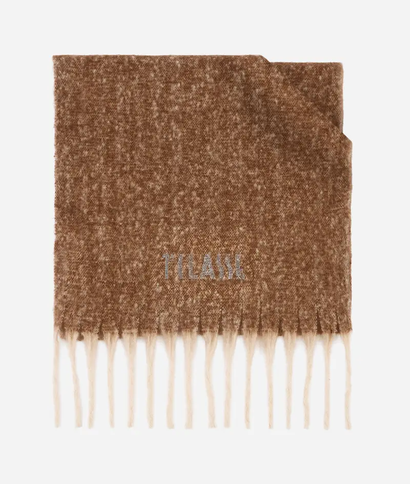 Sciarpone con logo strass 50x190 Nocciola