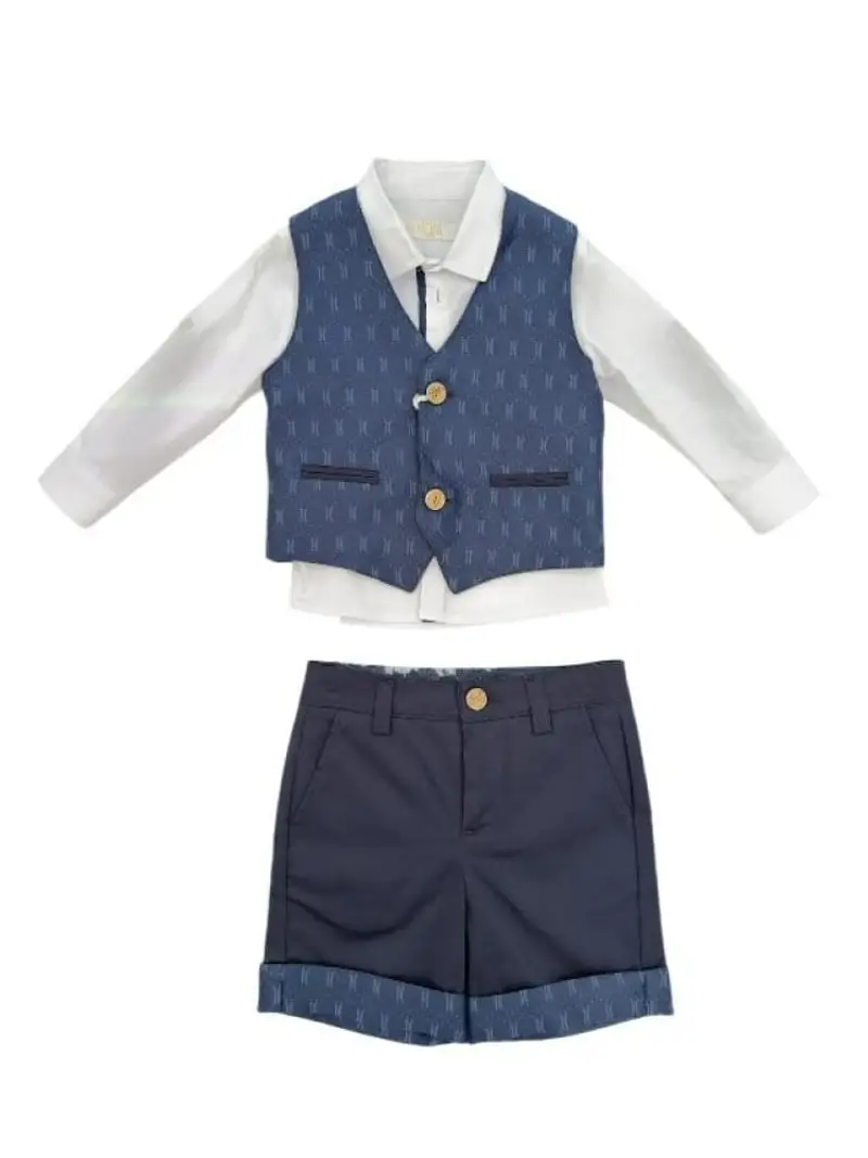 Alviero Martini set blu navy neonato in cotone logo all over