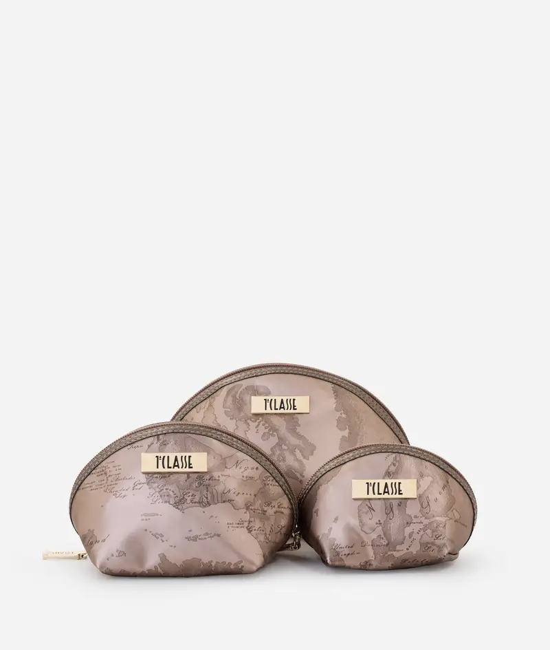 Set di tre bustine in tessuto gommato Geo Oro Rosa