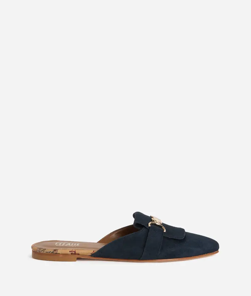 Slipper in pelle scamosciata con morsetto Blu Scuro