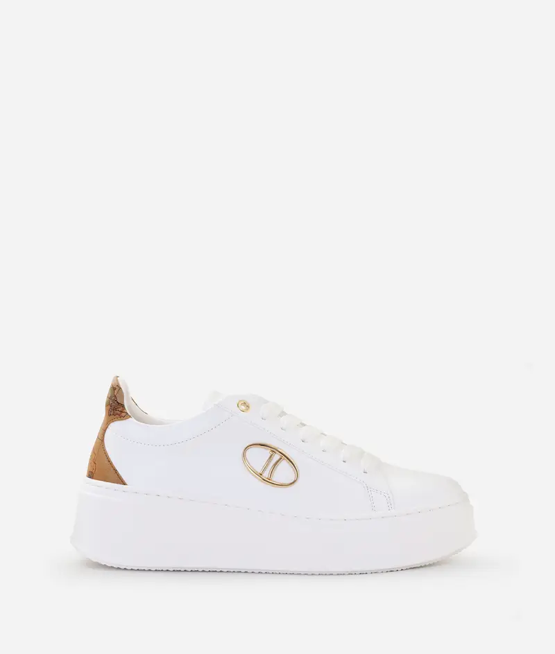 Sneaker in eco nappa con logo 1C a ellisse Bianche