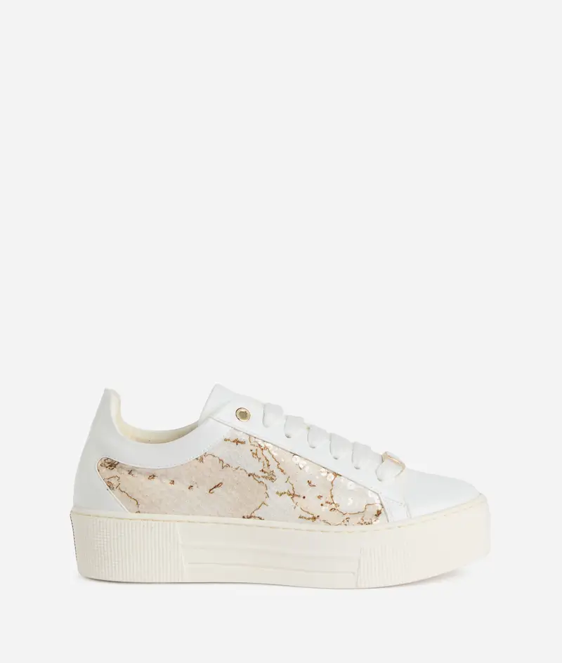 Sneaker in eco nappa con paillettes Geo Beige