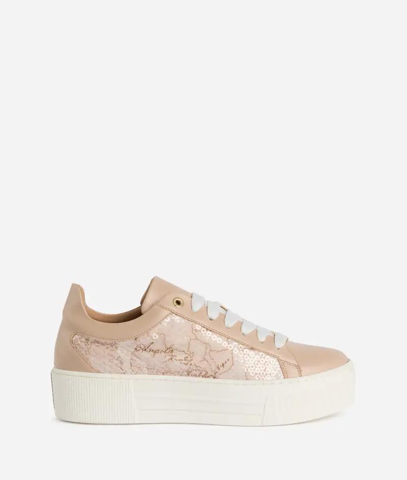 Sneaker in eco nappa con paillettes Geo Nude