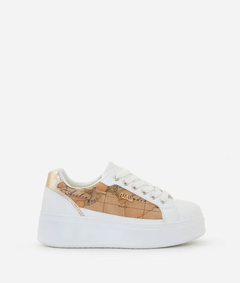 Sneaker in eco nappa liscia con lati Geo Classic Bianche