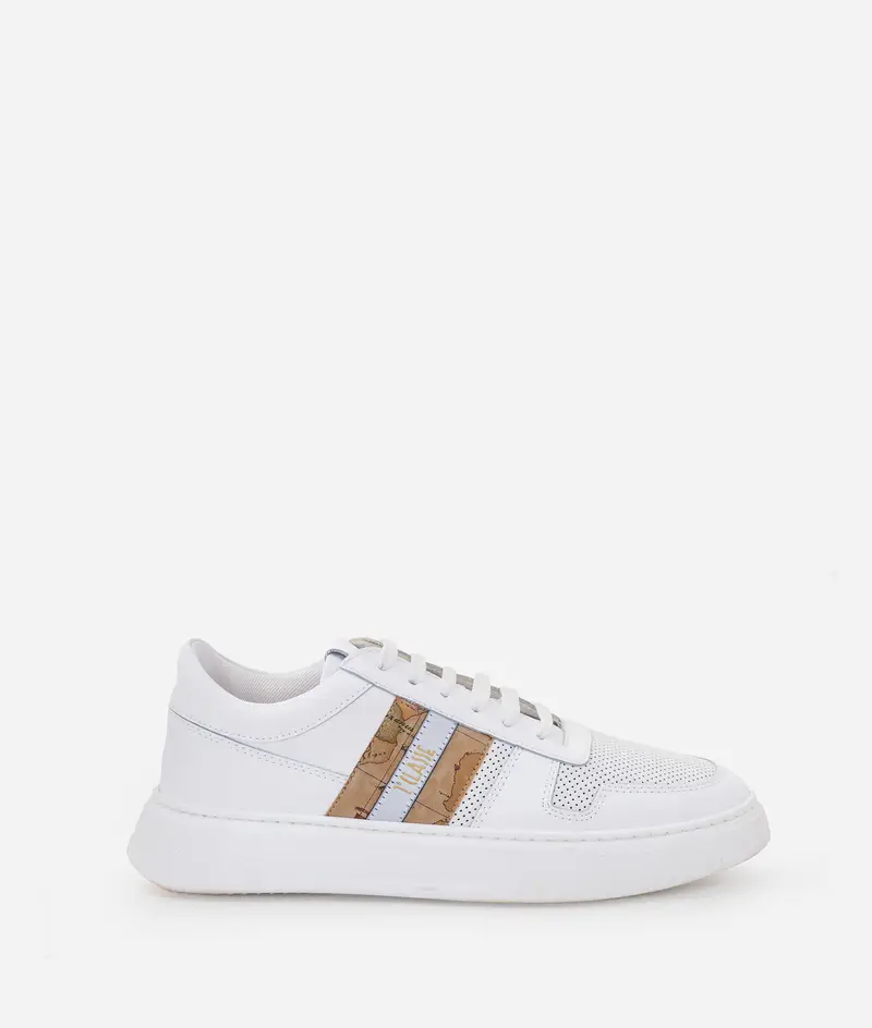 Sneaker in pelle liscia con bande Geo Classic Bianche