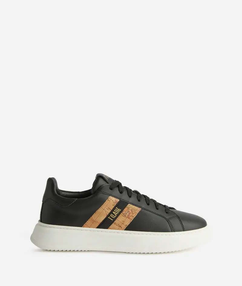 Sneaker in pelle liscia con bande Geo Classic Nere