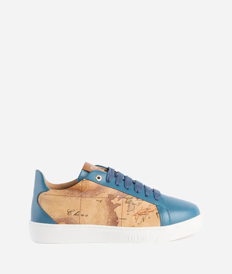 Sneaker in pelle liscia con lati Geo Classic Blu Pacifico
