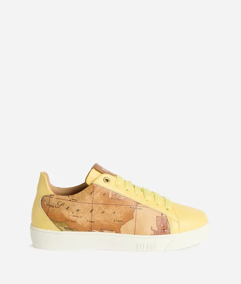 Sneaker in pelle liscia con lati Geo Classic Giallo Chiaro