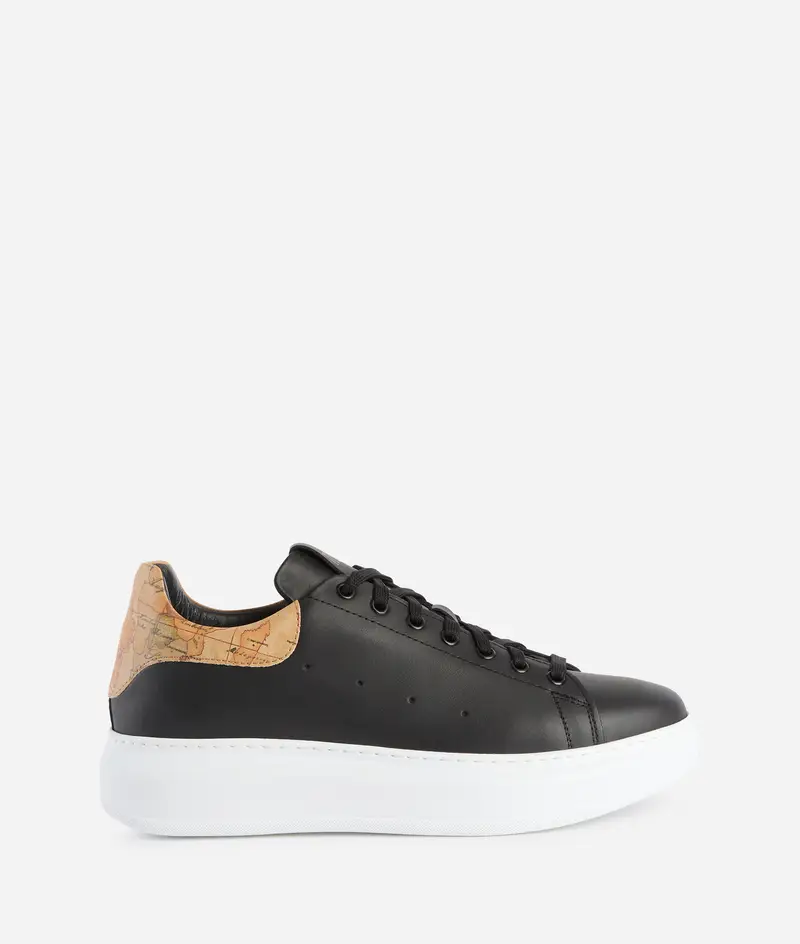 Sneaker in pelle liscia con tallone Geo Classic Nere