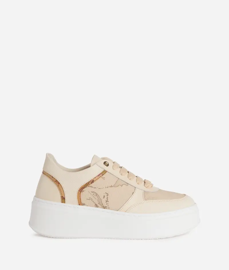 Sneaker in tessuto Geo Safari e pelle liscia Rafia