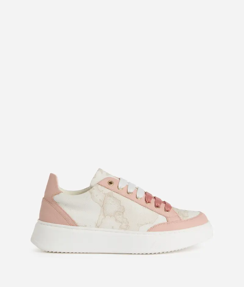 Sneaker in tessuto Geo White e tessuto saffiano Rosa Cameo