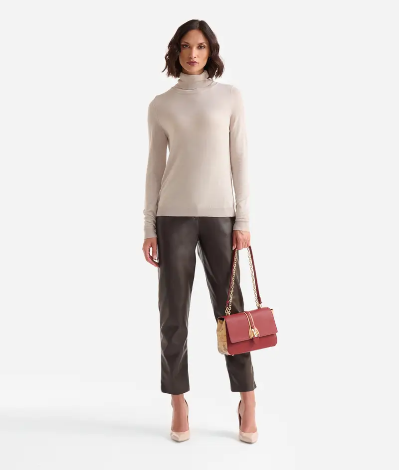 Sottogiacca a collo alto in filato misto lana/viscosa Naturale