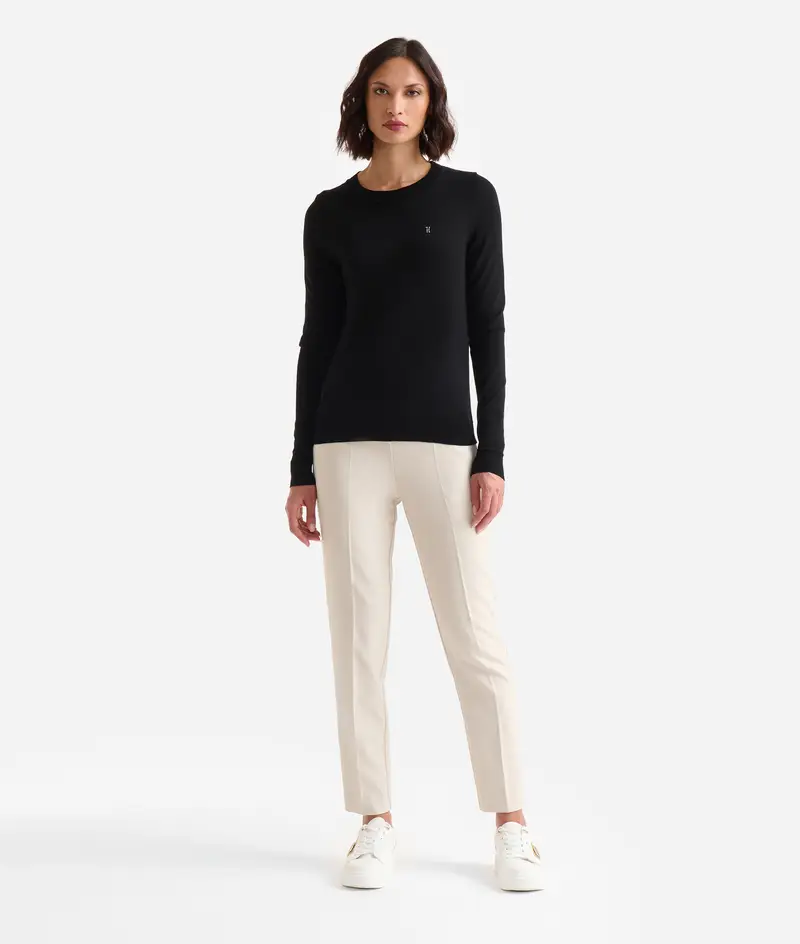 Sottogiacca girocollo in filato misto lana/viscosa Nero