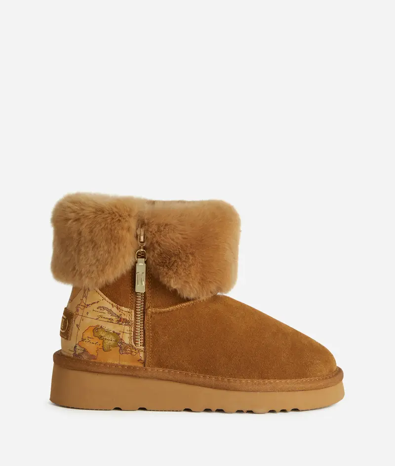 Stivaletti imbottiti in pelle scamosciata con pelliccia lapin Naturali