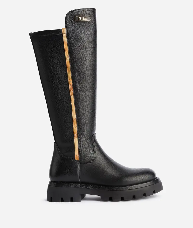 Stivali in pelle granata con logo smaltato Neri