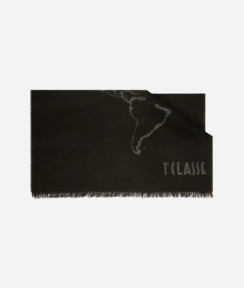 Stola Geo Filetto in misto modal e lana 80x180 Asfalto