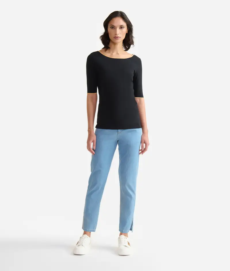 T-shirt basic in jersey di cotone stretch Nera