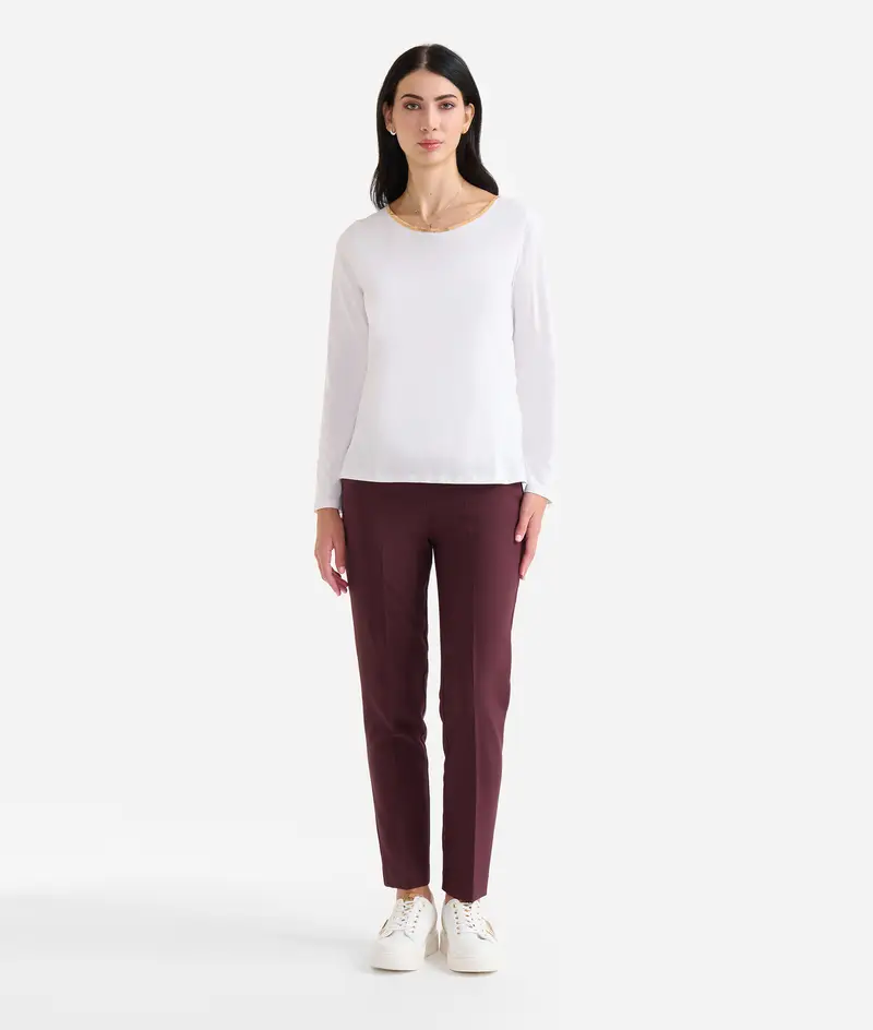 T-shirt con gioiello 1C in jersey di cotone stretch Gesso