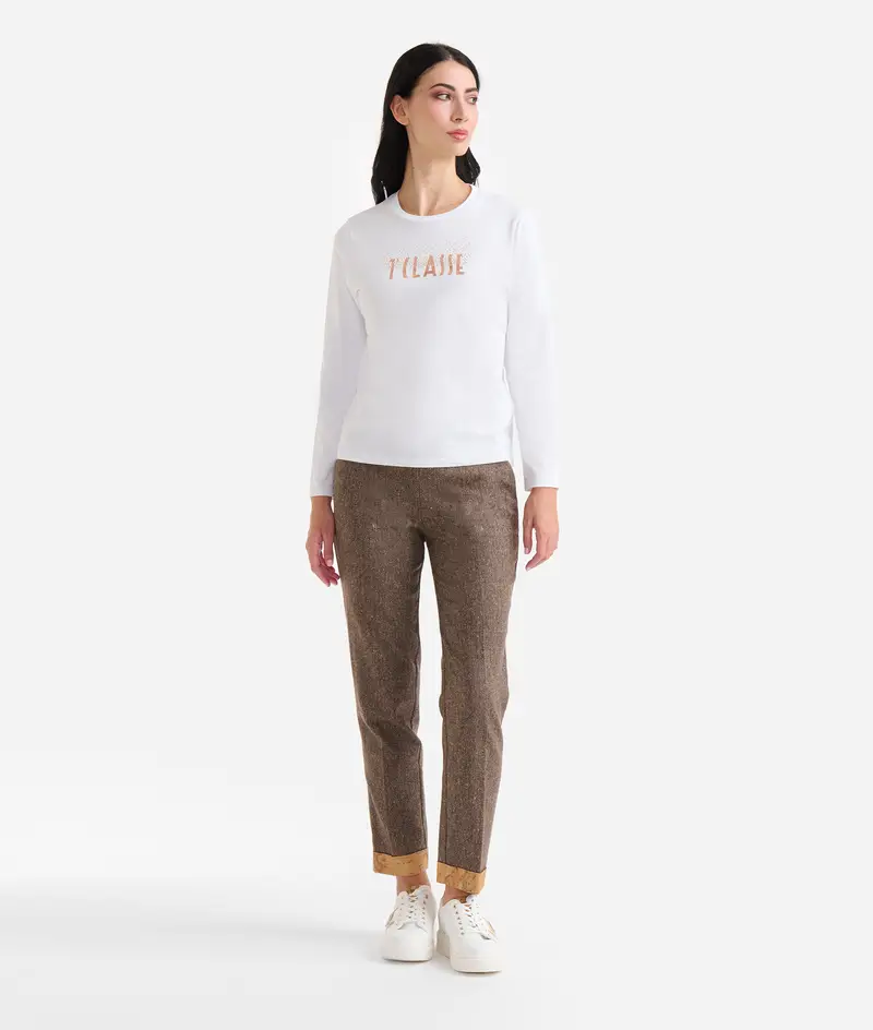 T-shirt con logo e strass in jersey di cotone stretch Bianca