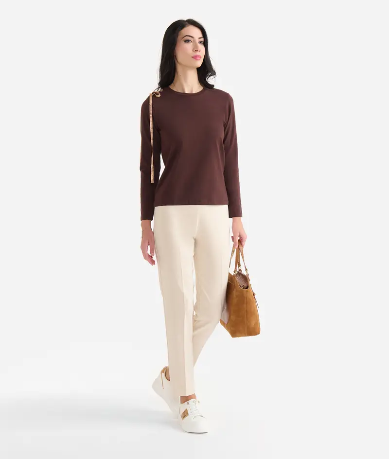 T-shirt con stringhe in jersey di cotone stretch Mogano