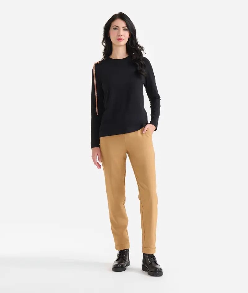 T-shirt con stringhe in jersey di cotone stretch Nera