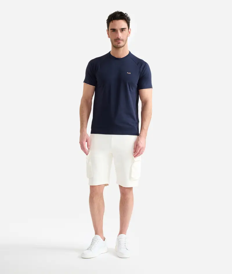T-shirt in cotone con dettagli maniche Blu Navy