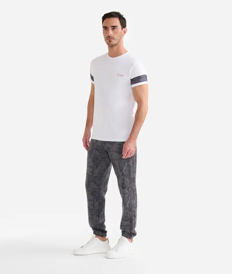 T-shirt in cotone stretch con dettagli maniche Bianca