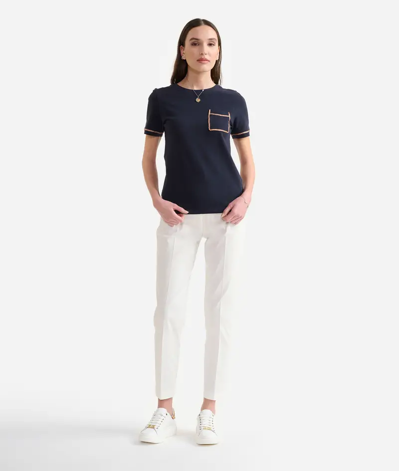 T-shirt in jersey di cotone piquet con taschino Geo Classic Blu Scuro