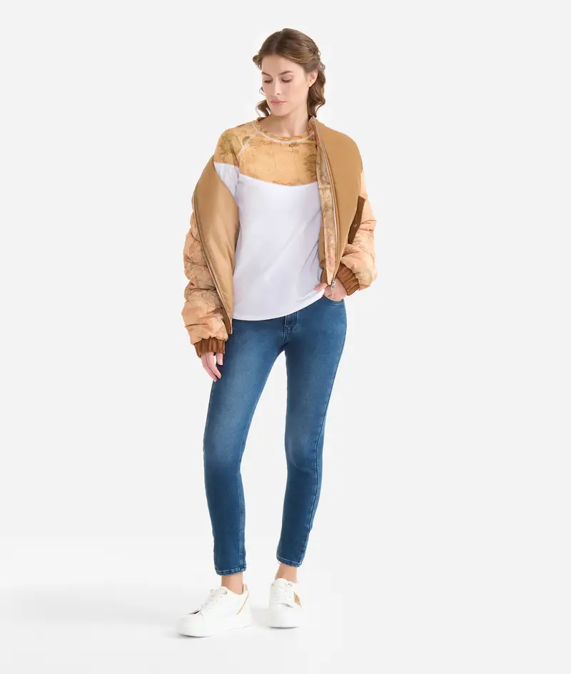 T-shirt in jersey di cotone stretch con inserto Geo Classic Gesso