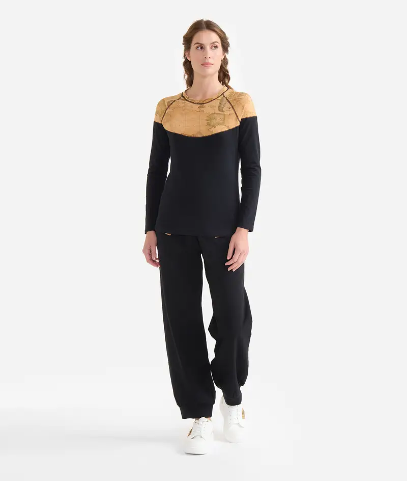 T-shirt in jersey di cotone stretch con inserto Geo Classic Nera