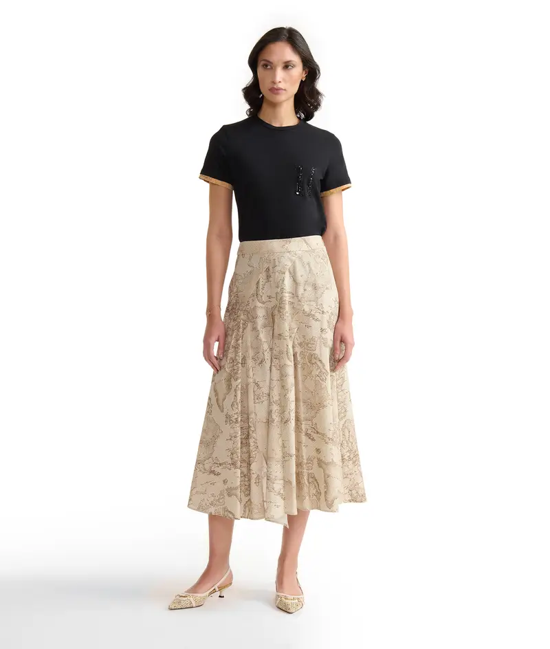 T-shirt in jersey di cotone stretch con logo 1C strass Nera