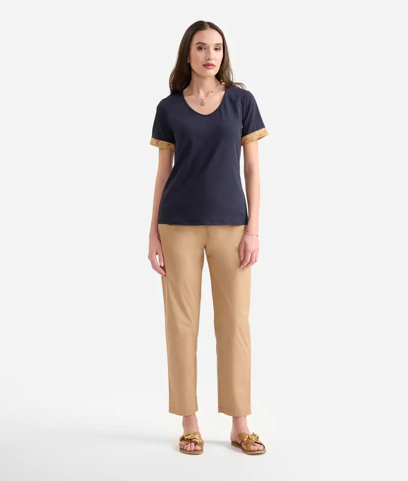 T-shirt in jersey di cotone stretch con risvolti Geo Classic Blu Notte