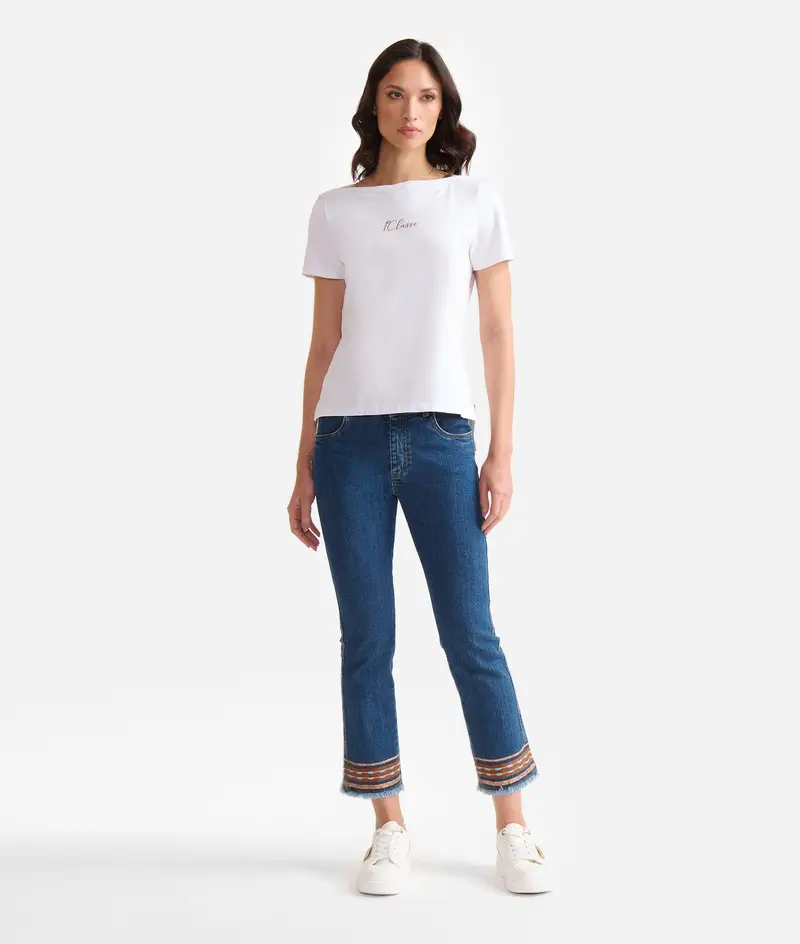 T-shirt in jersey di cotone stretch con spalline Geo Classic Bianca