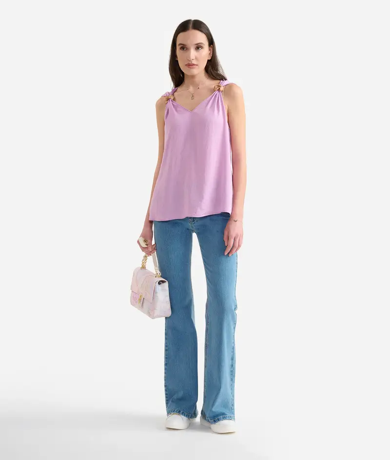 Top con spalline annodate in fluido Camelia