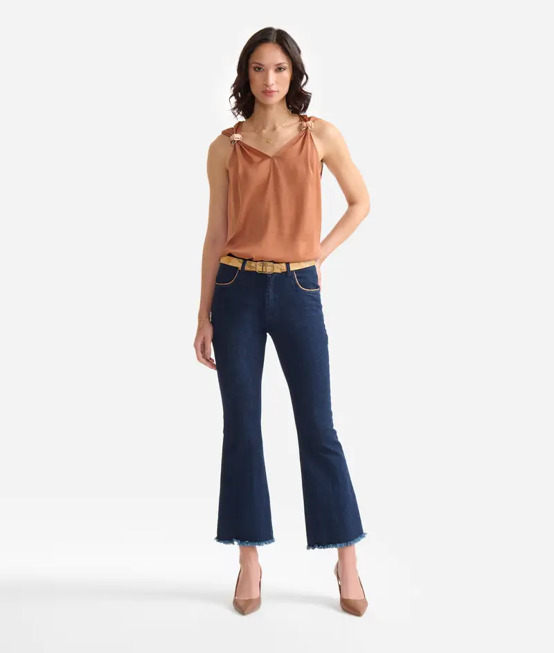 Top con spalline annodate in fluido Terra